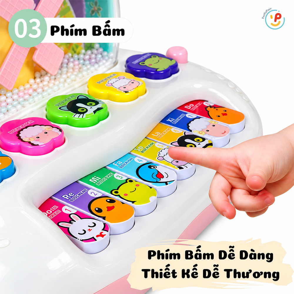 Đồ chơi Đàn piano cho bé cối xay phun tuyết âm thanh động vật 3349 PeeKaPaw Toys