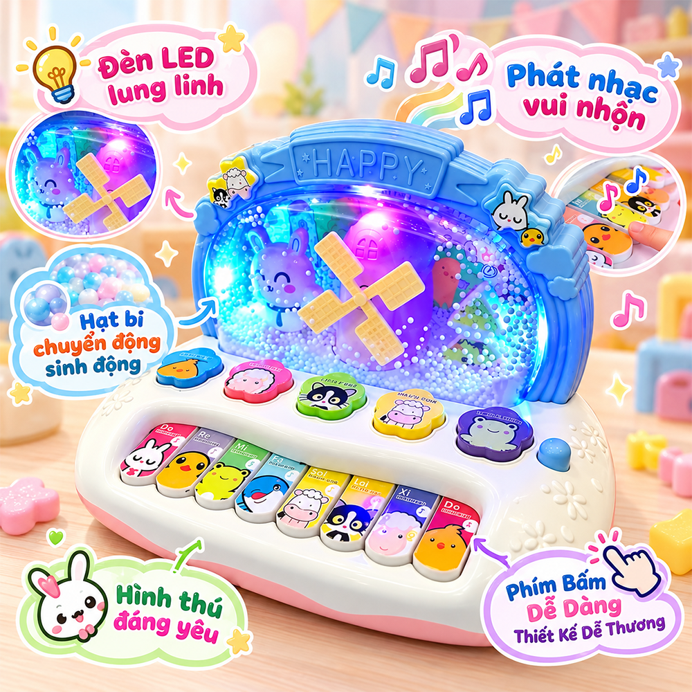 Đồ chơi Đàn piano cho bé cối xay phun tuyết âm thanh động vật 3349 PeeKaPaw Toys
