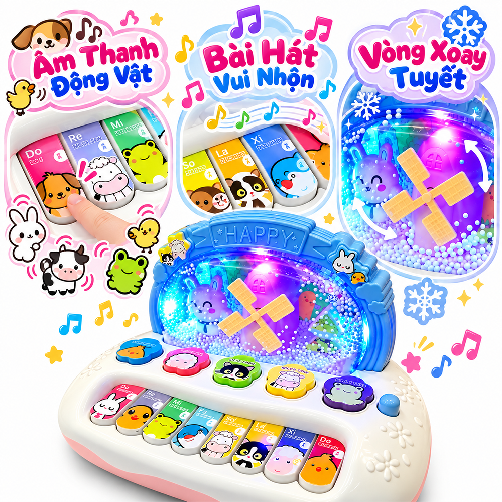Đồ chơi Đàn piano cho bé cối xay phun tuyết âm thanh động vật 3349 PeeKaPaw Toys
