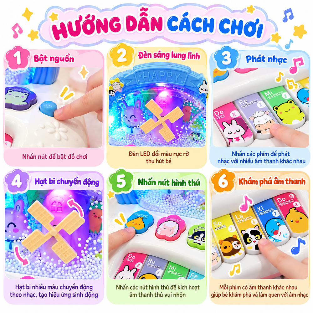 Đồ chơi Đàn piano cho bé cối xay phun tuyết âm thanh động vật 3349 PeeKaPaw Toys