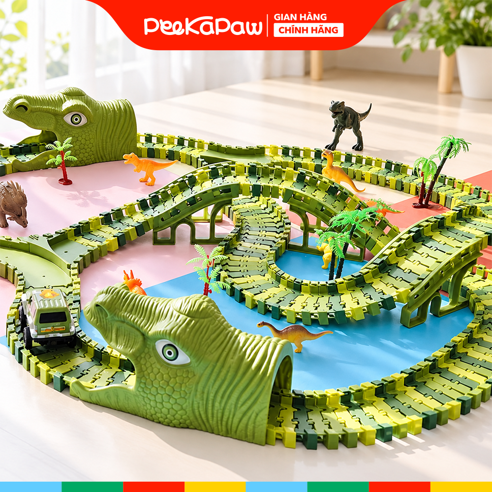 Bộ lắp ráp đường ray Công viên khủng long 240 chi tiết 50cm XC256A PeeKaPaw Toys