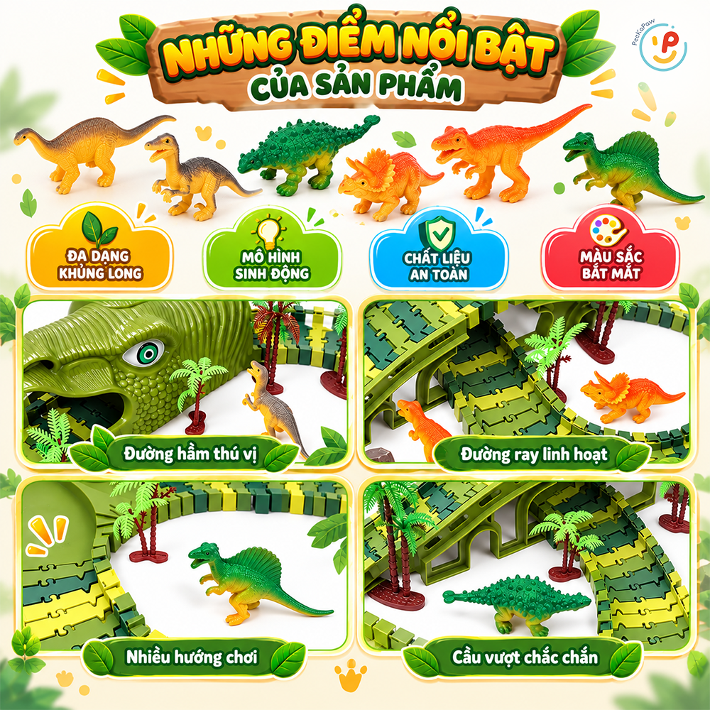 Bộ lắp ráp đường ray Công viên khủng long 240 chi tiết 50cm XC256A PeeKaPaw Toys