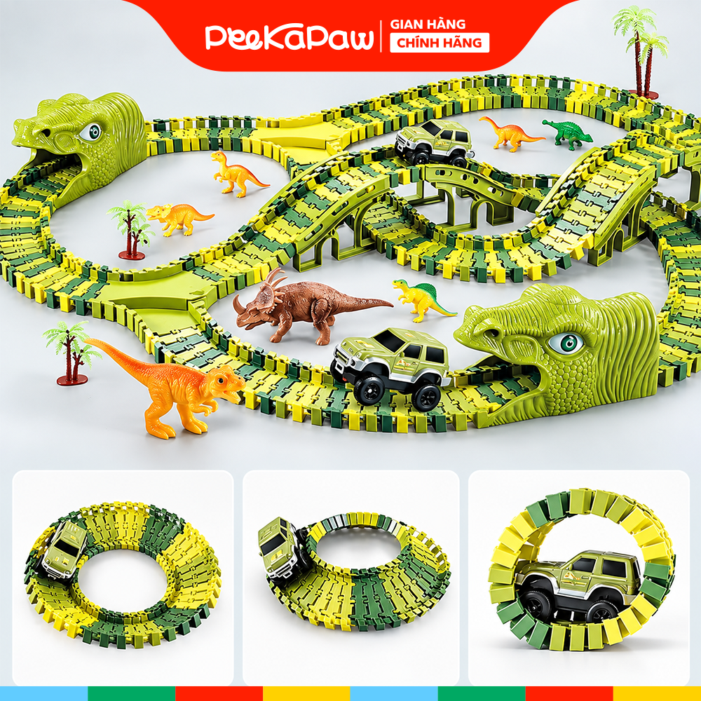 Bộ lắp ráp đường ray Công viên khủng long 240 chi tiết 50cm XC256A PeeKaPaw Toys