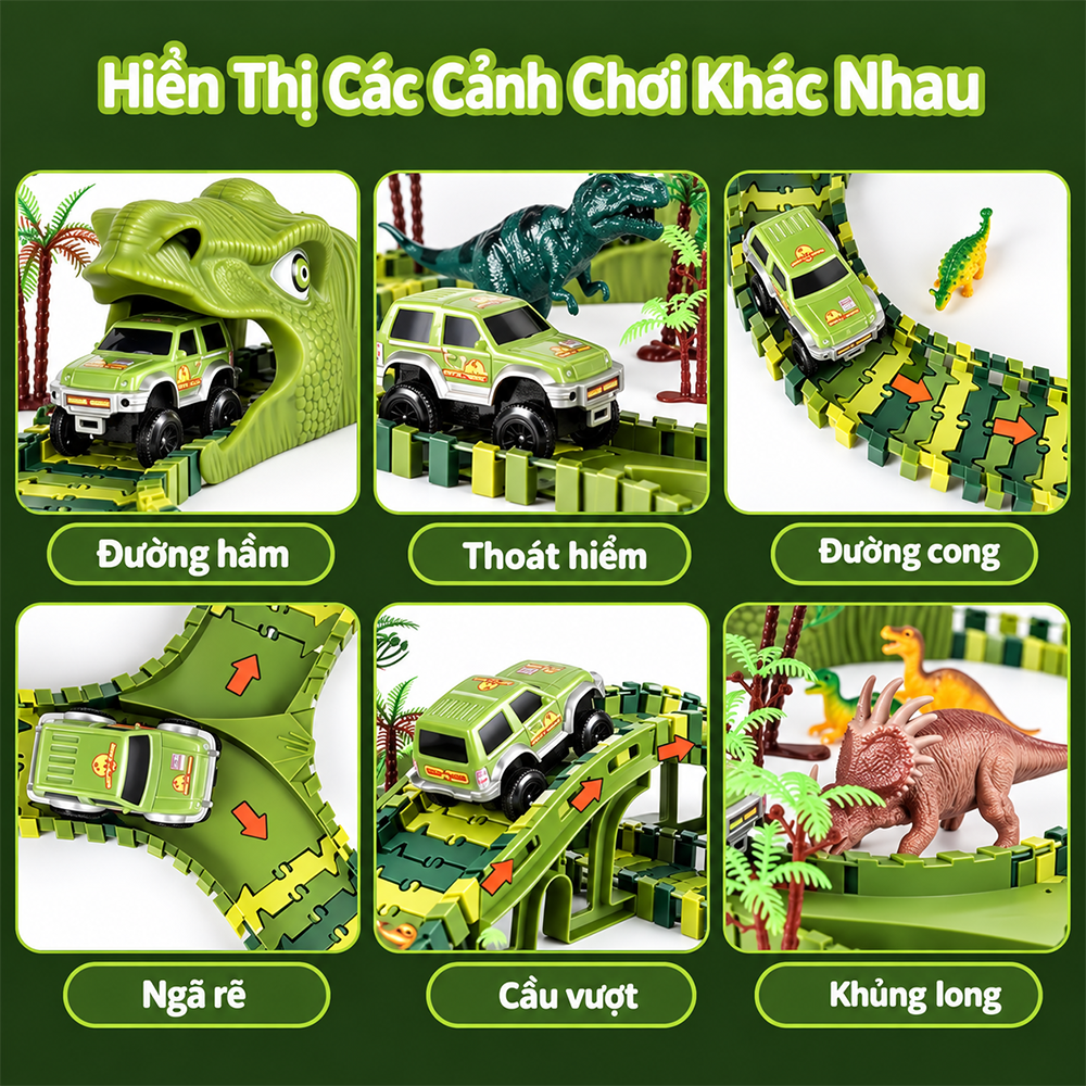 Bộ lắp ráp đường ray Công viên khủng long 240 chi tiết 50cm XC256A PeeKaPaw Toys