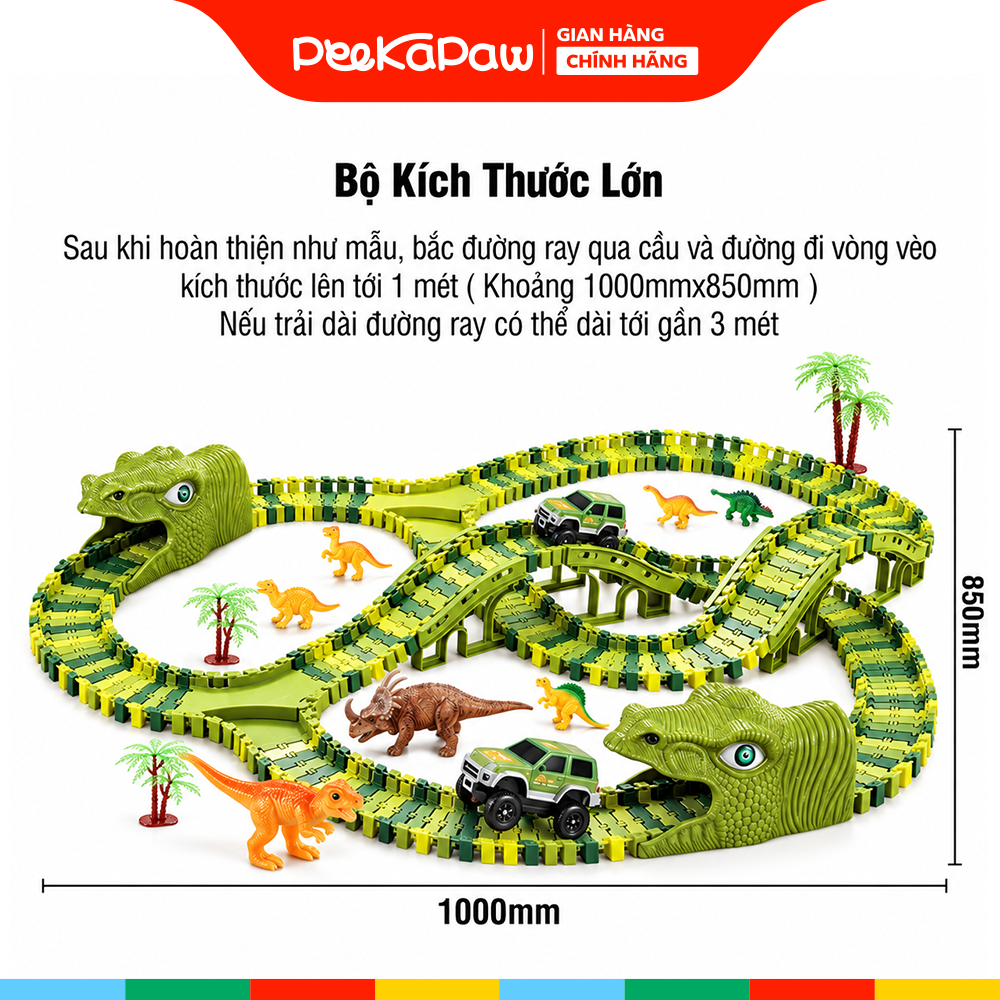 Bộ lắp ráp đường ray Công viên khủng long 240 chi tiết 50cm XC256A PeeKaPaw Toys