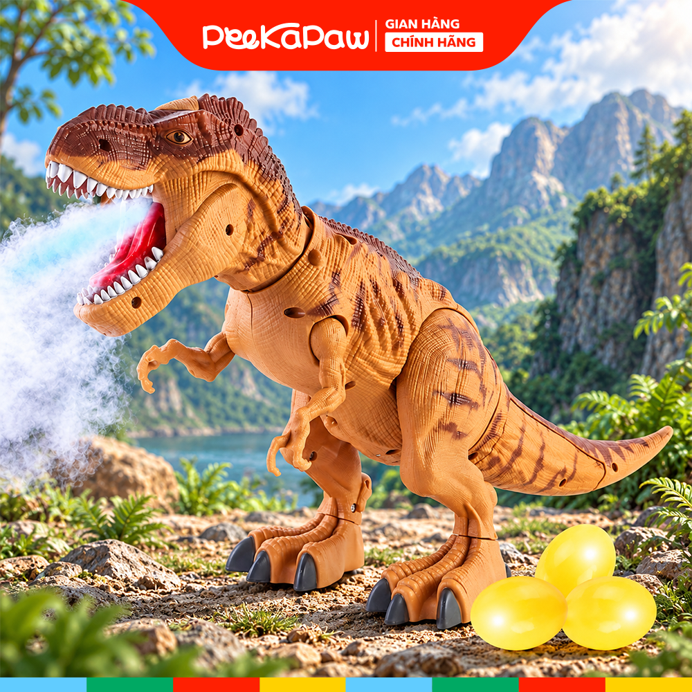 Khủng long chạy pin phun khói đẻ trứng chiếu hình 333-56 PeeKaPaw Toys