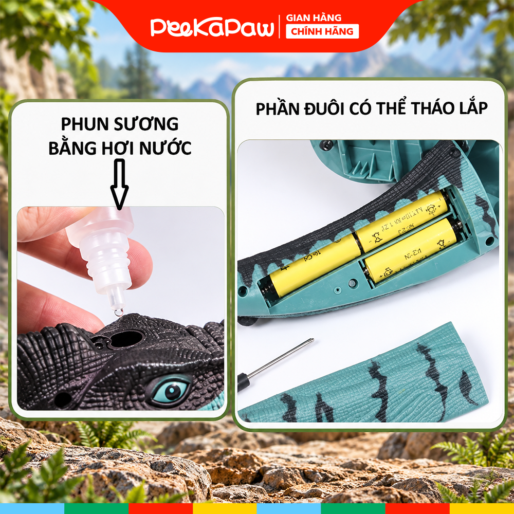 Khủng long chạy pin phun khói đẻ trứng chiếu hình 333-56 PeeKaPaw Toys