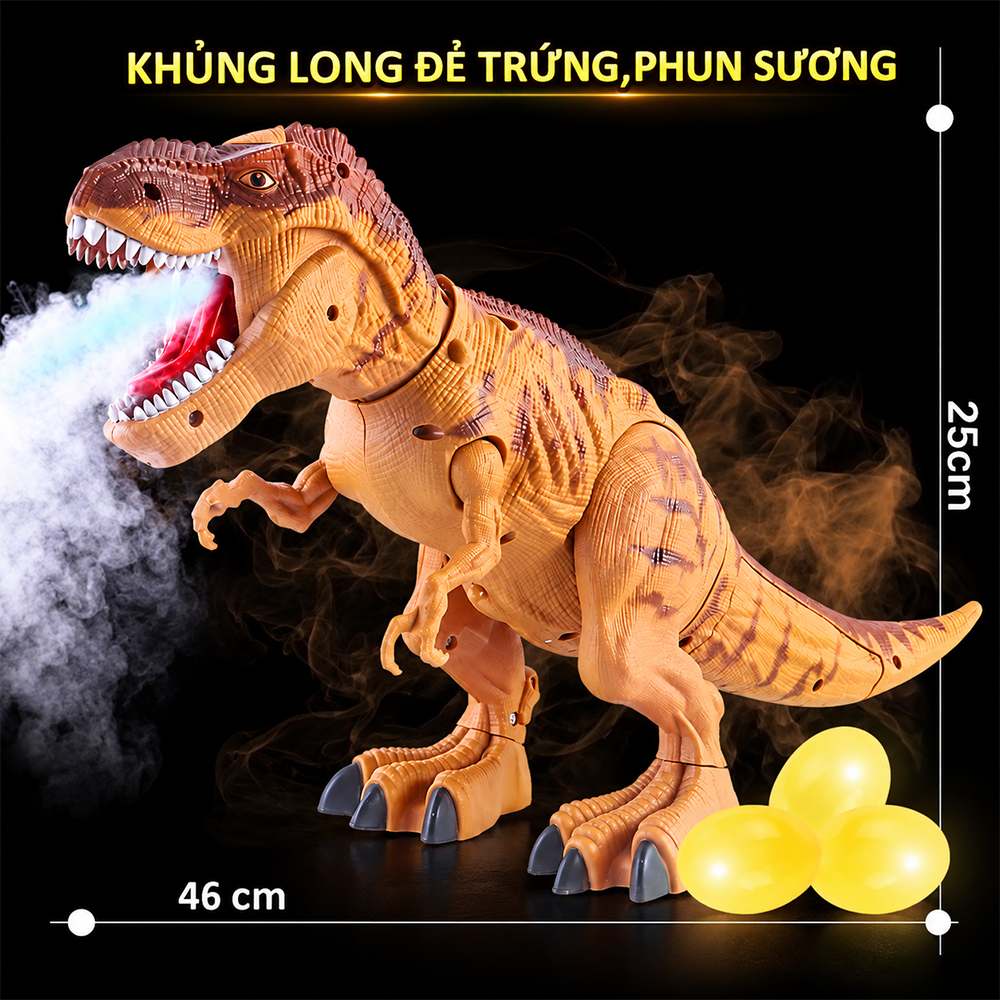 Khủng long chạy pin phun khói đẻ trứng chiếu hình 333-56 PeeKaPaw Toys