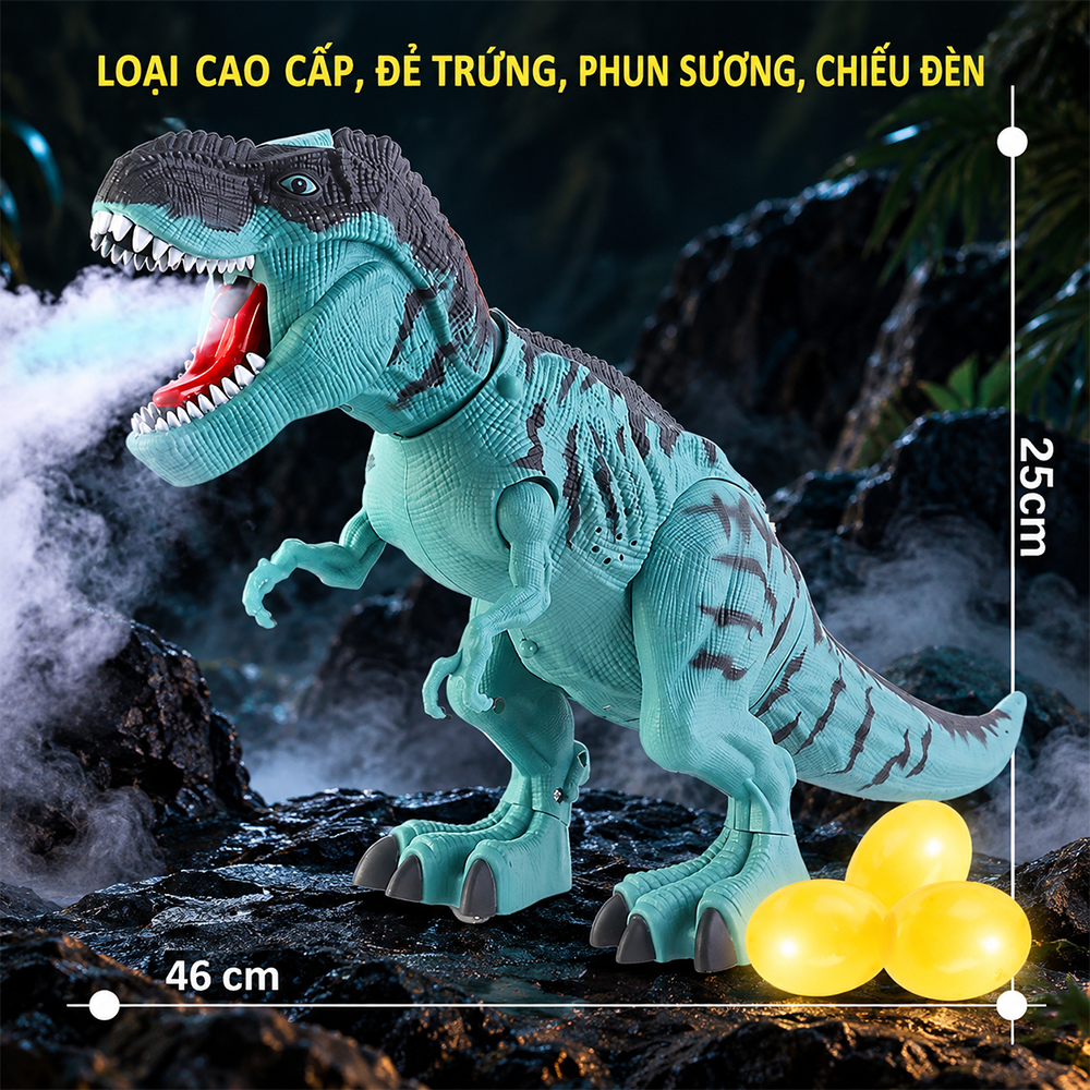 Khủng long chạy pin phun khói đẻ trứng chiếu hình 333-56 PeeKaPaw Toys