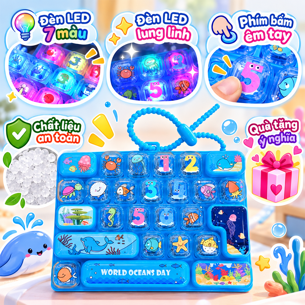 Đồ chơi bàn phím móc khoá 26 phím có đèn LED 10cm PeeKaPaw Toys
