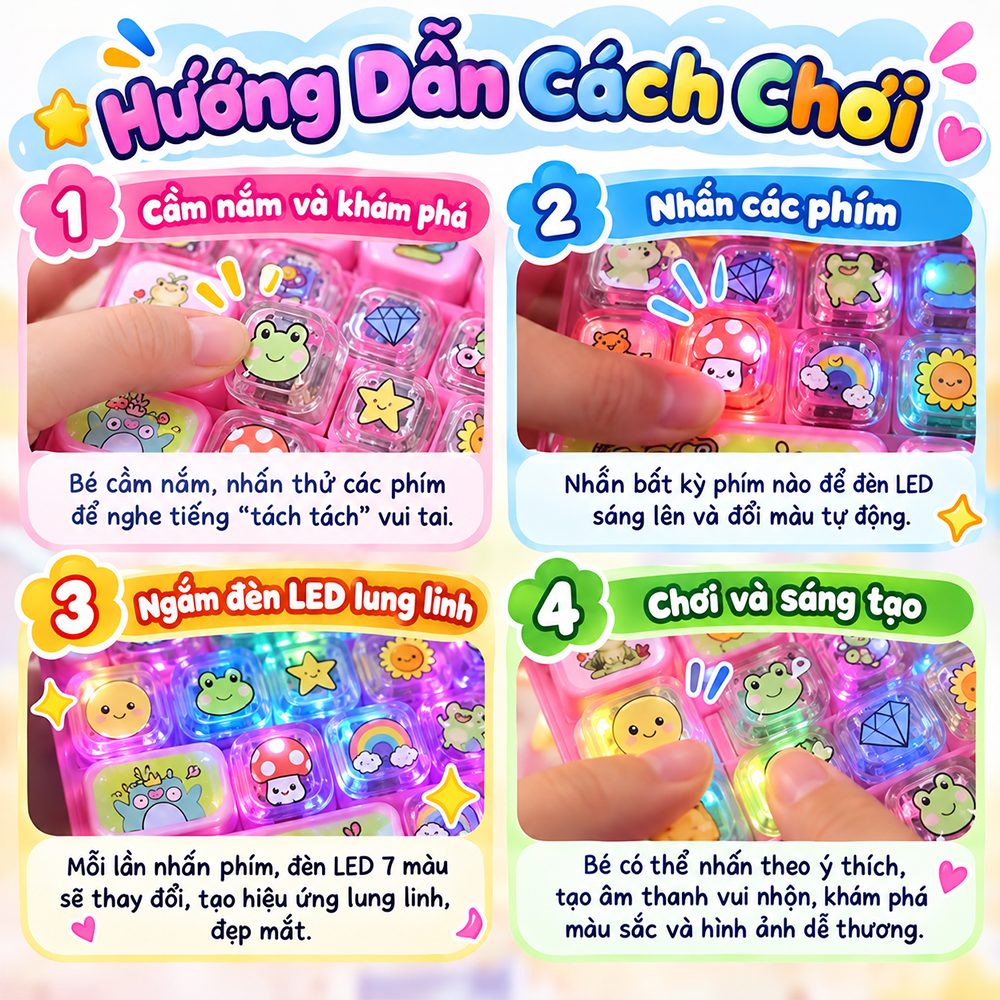 Đồ chơi bàn phím móc khoá 26 phím có đèn LED 10cm PeeKaPaw Toys