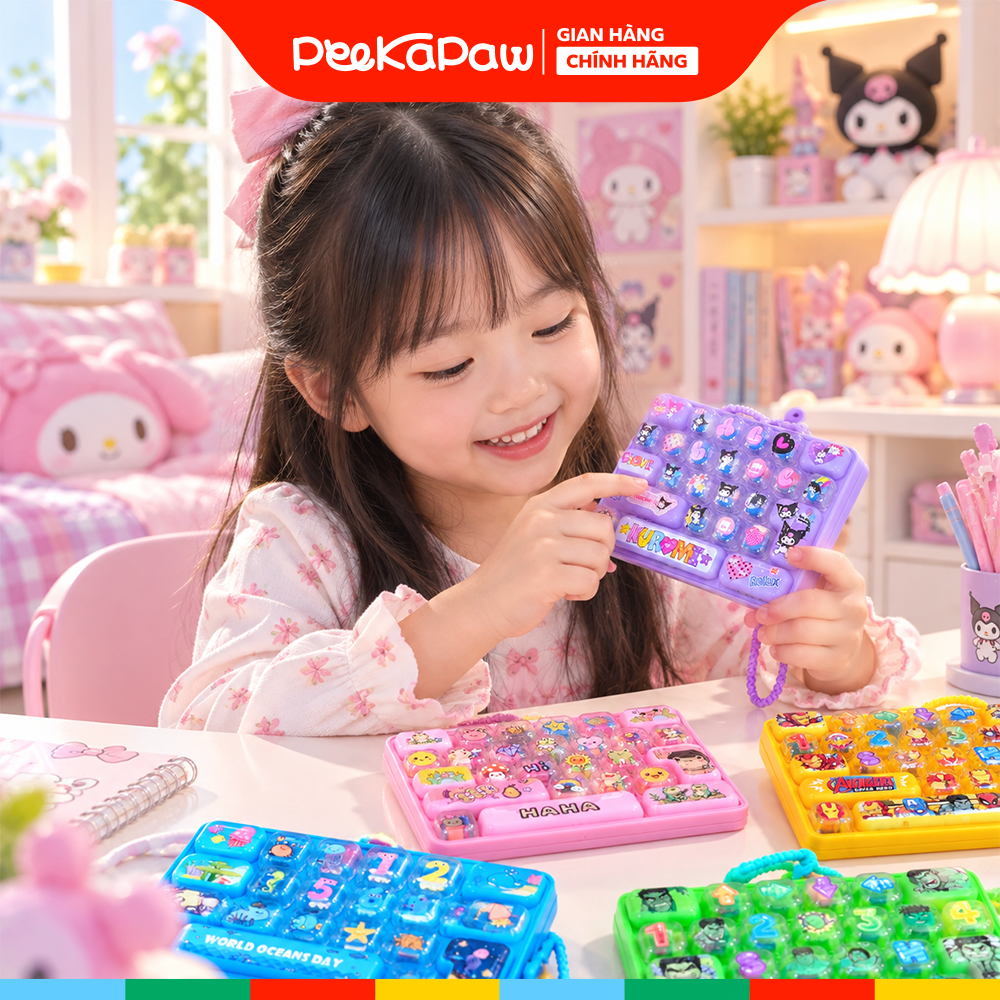 Đồ chơi bàn phím móc khoá 26 phím có đèn LED 10cm PeeKaPaw Toys