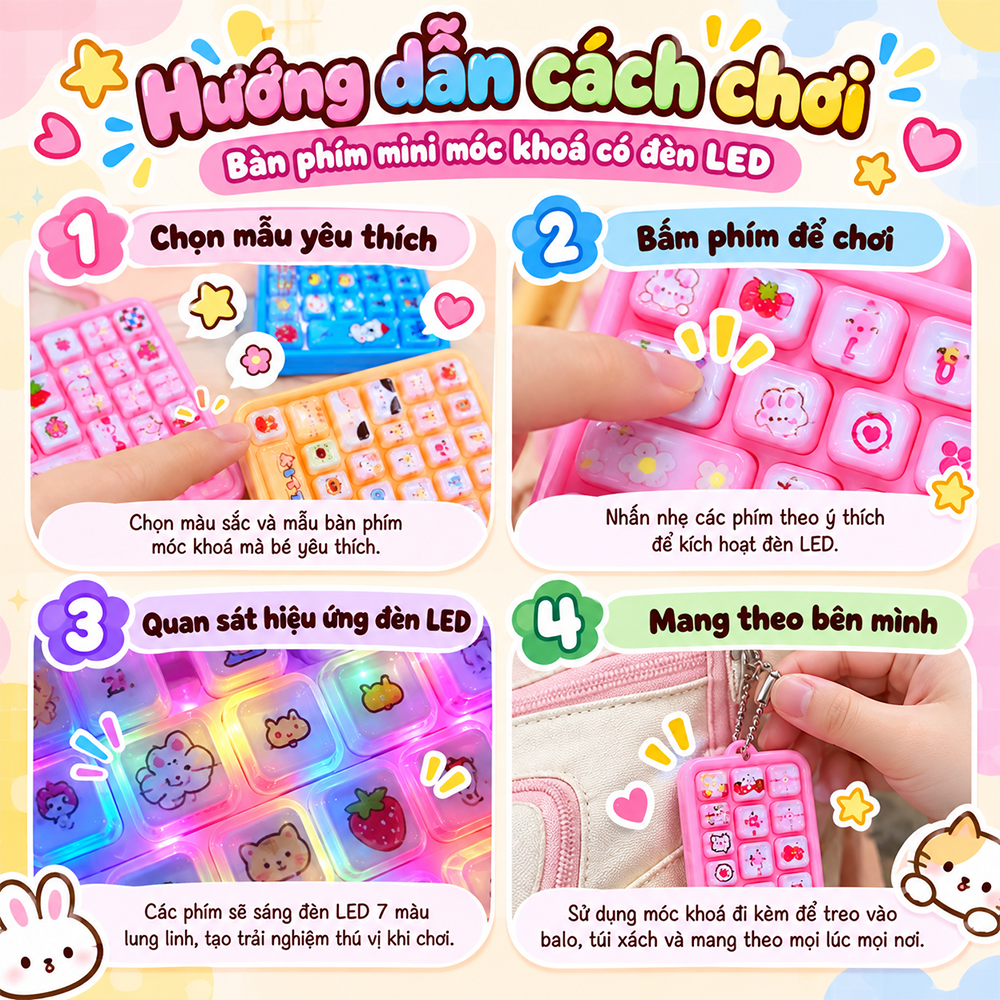 Bàn phím móc khoá mini 5cm có đèn nhiều mẫu PeeKaPaw Toys