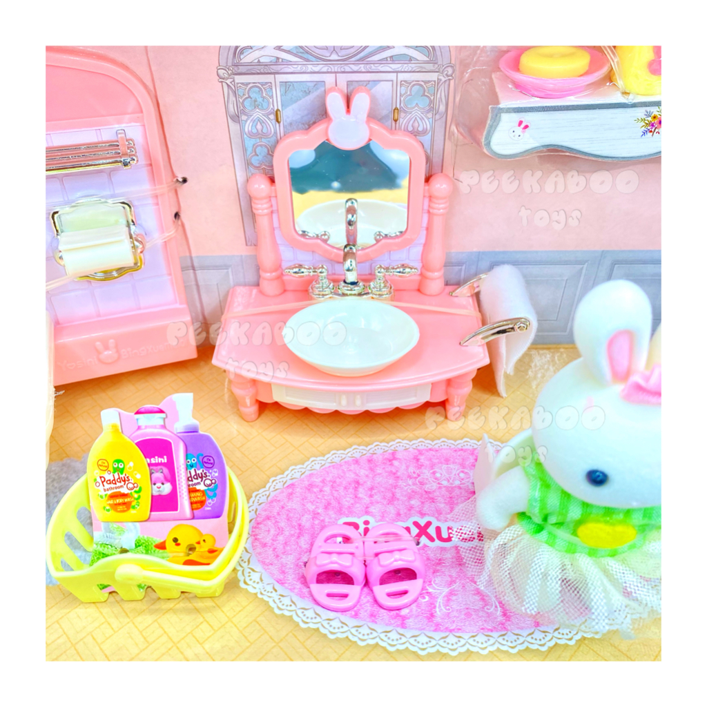 Đồ chơi Nhà Tắm mini Thỏ Hồng pastel đủ tiện nghi dễ thương cho bé 6620 đồ chơi trẻ em Peekaboo Toys