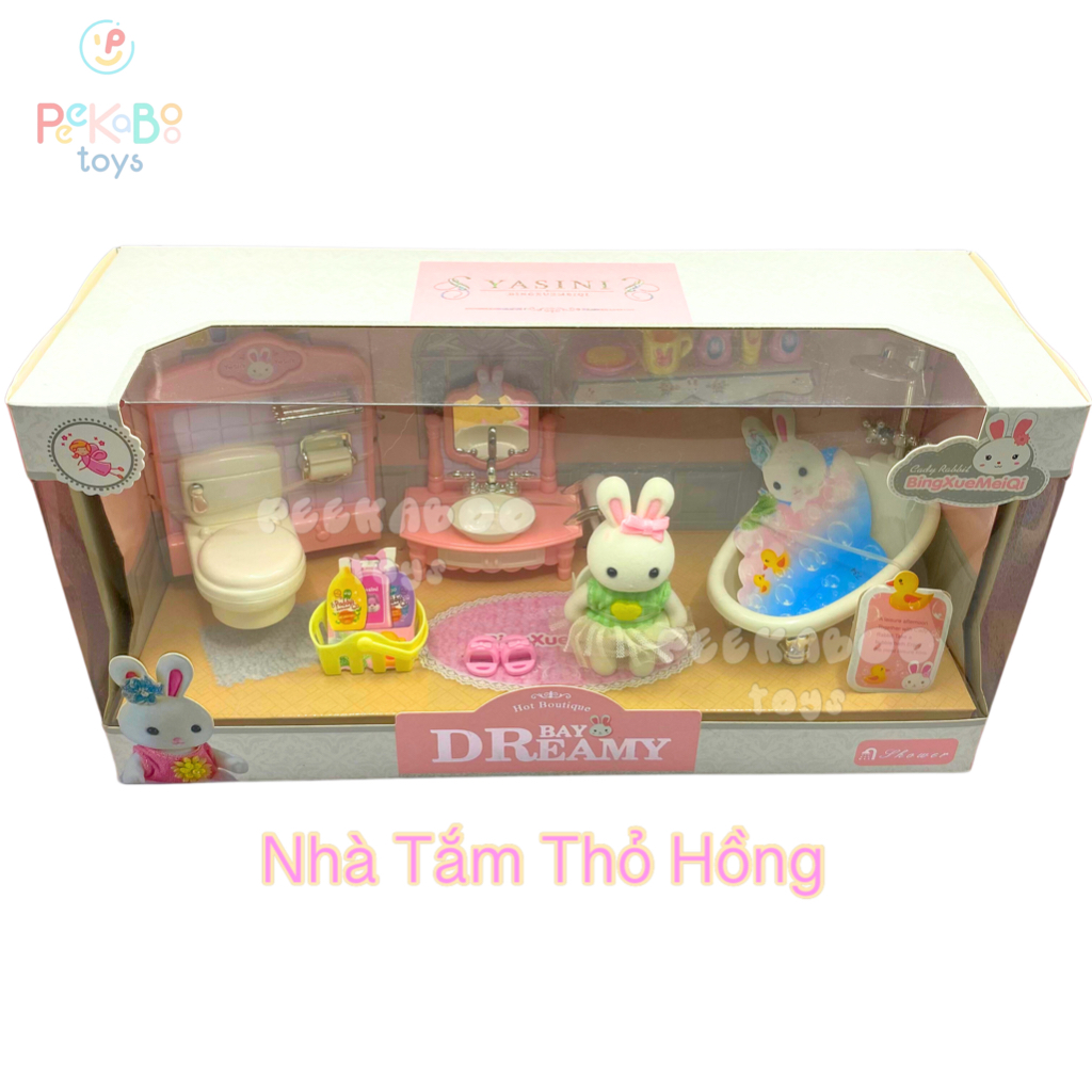 Đồ chơi Nhà Tắm mini Thỏ Hồng pastel đủ tiện nghi dễ thương cho bé 6620 đồ chơi trẻ em Peekaboo Toys
