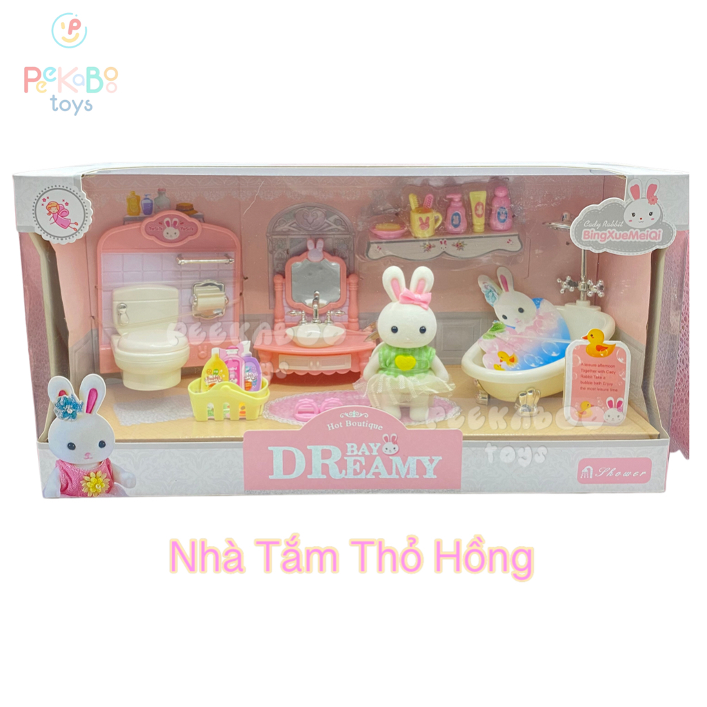 Đồ chơi Nhà Tắm mini Thỏ Hồng pastel đủ tiện nghi dễ thương cho bé 6620 đồ chơi trẻ em Peekaboo Toys