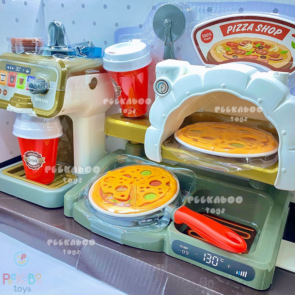 Bộ đồ chơi nấu ăn Nhà Hàng Nướng Bánh Pizza Máy Pha Café và Máy Tính Tiền Size Lớn 818-286 PeeKaPaw Toys