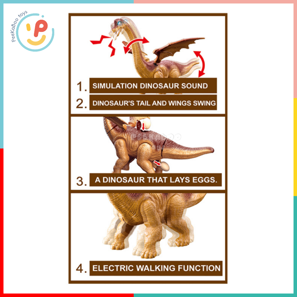 Đồ chơi Khủng Long Cổ Dài Đẻ Trứng có đèn LED và ÂM THANH Electric Jurrasic World 890A PeeKaPaw Toys
