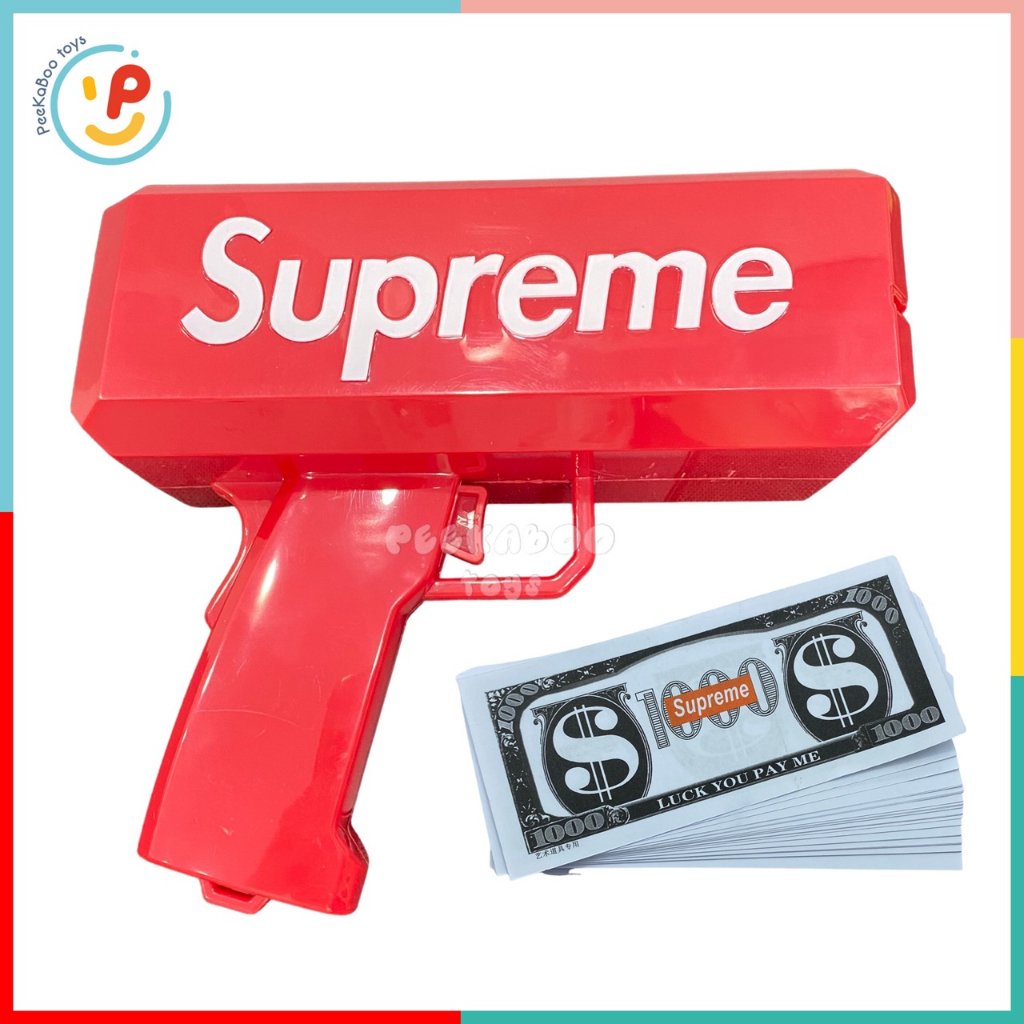 Đồ chơi máy phóng đô la Supreme vui nhộn tặng kèm 100 tờ đô la giấy peekabootoys