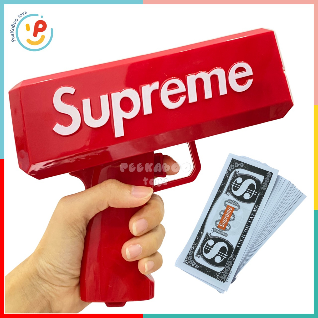 Đồ chơi máy phóng đô la Supreme vui nhộn tặng kèm 100 tờ đô la giấy peekabootoys