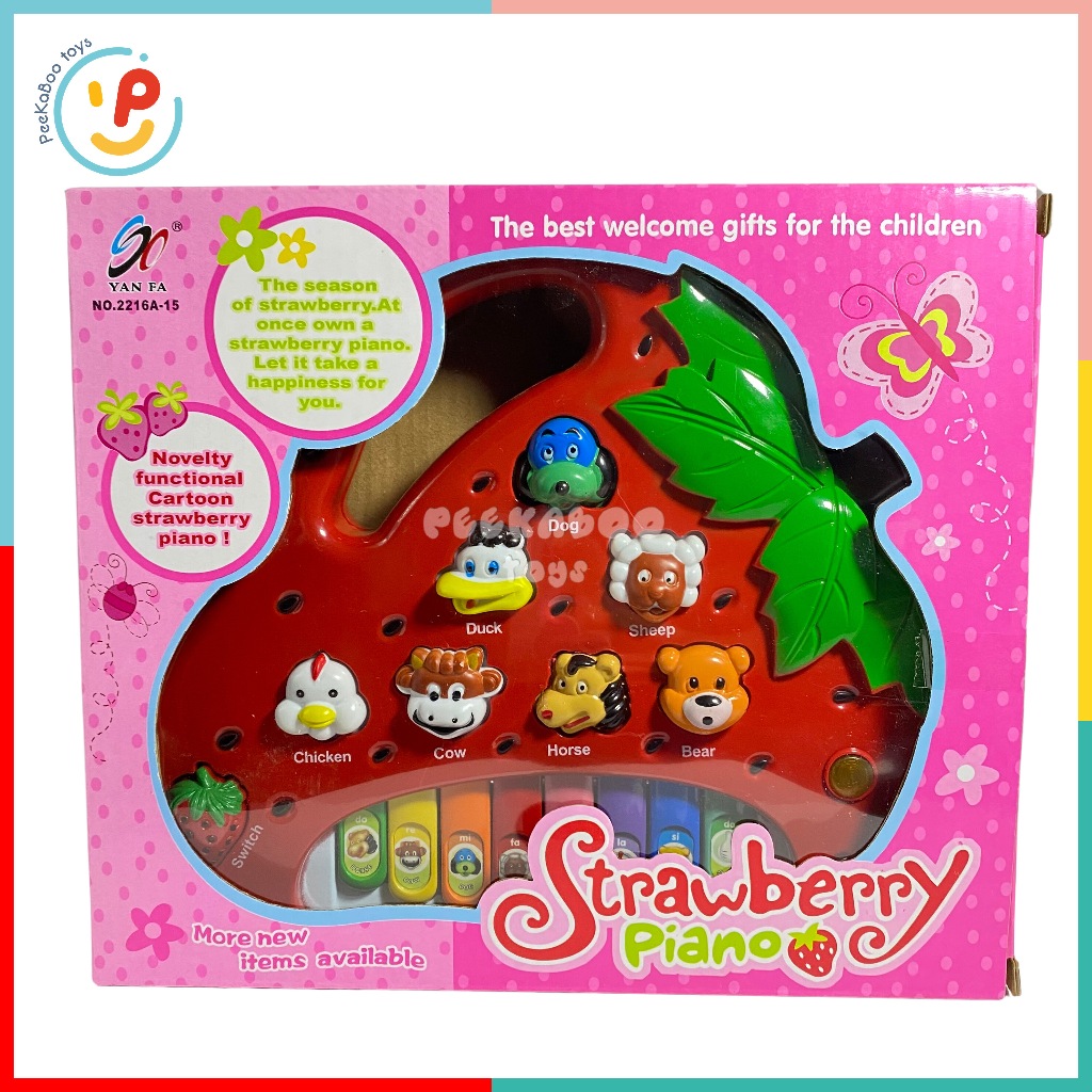 Đồ chơi Đàn Piano Hình Trái Dâu Đỏ có đèn và âm thanh tiếng kêu động vật dễ thương cho bé PeeKaPaw Toys