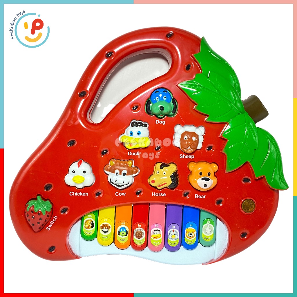 Đồ chơi Đàn Piano Hình Trái Dâu Đỏ có đèn và âm thanh tiếng kêu động vật dễ thương cho bé PeeKaPaw Toys