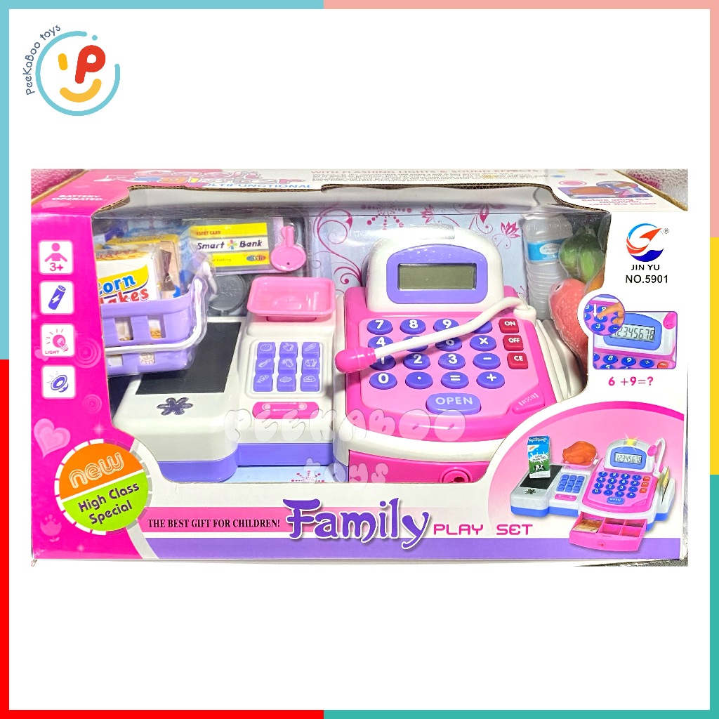 Bộ đồ chơi bán hàng Máy Tính Siêu Thị Băng Chuyền 5901 CÓ ÂM THANH màu hồng đồ chơi trẻ em Peekaboo Toys