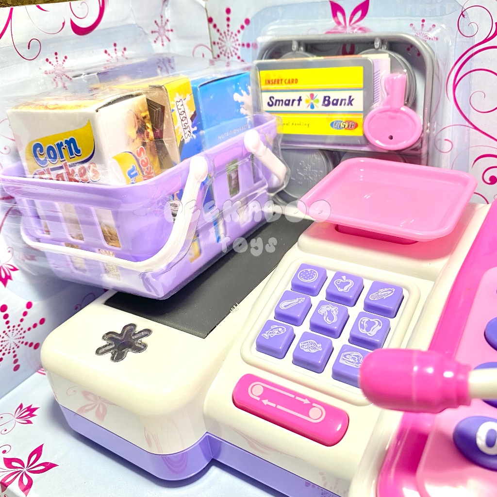 Bộ đồ chơi bán hàng Máy Tính Siêu Thị Băng Chuyền 5901 CÓ ÂM THANH màu hồng đồ chơi trẻ em Peekaboo Toys