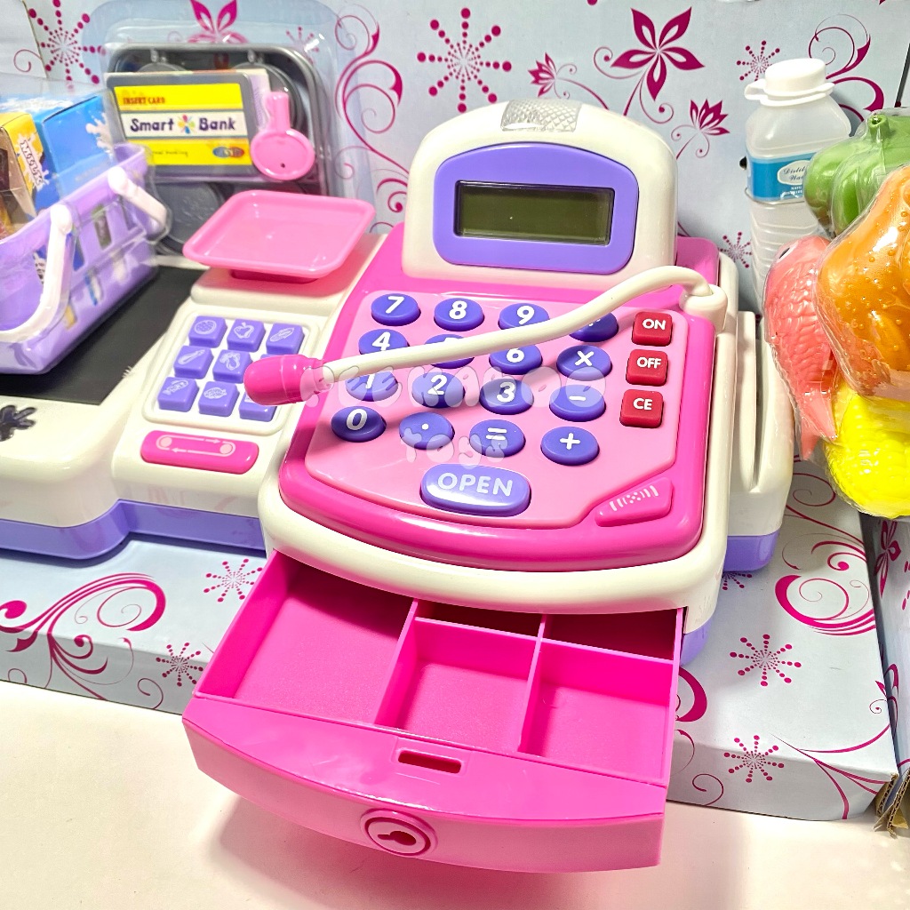 Bộ đồ chơi bán hàng Máy Tính Siêu Thị Băng Chuyền 5901 CÓ ÂM THANH màu hồng đồ chơi trẻ em Peekaboo Toys