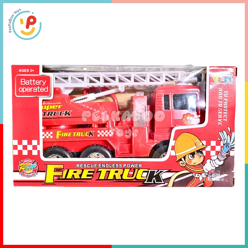 Xe cứu hoả xe cứu hộ xe thang nâng chạy pin 25cm màu đỏ 175-B2 PeeKaPaw Toys