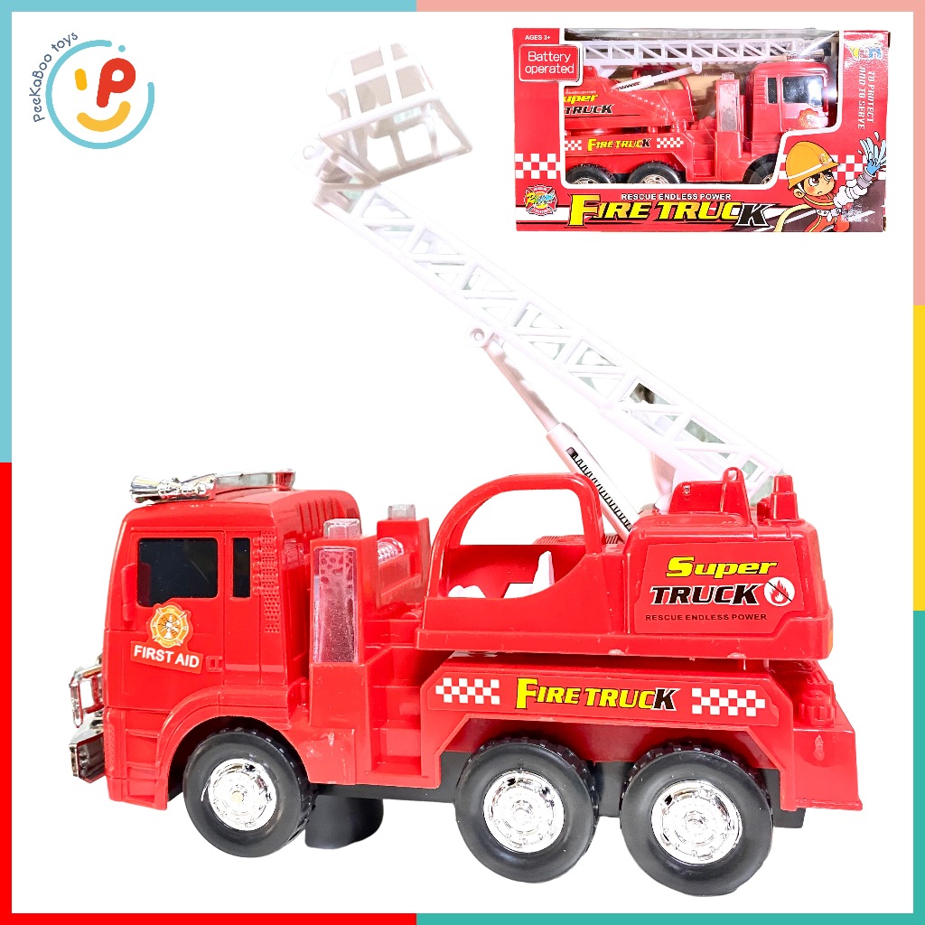 Xe cứu hoả xe cứu hộ xe thang nâng chạy pin 25cm màu đỏ 175-B2 PeeKaPaw Toys