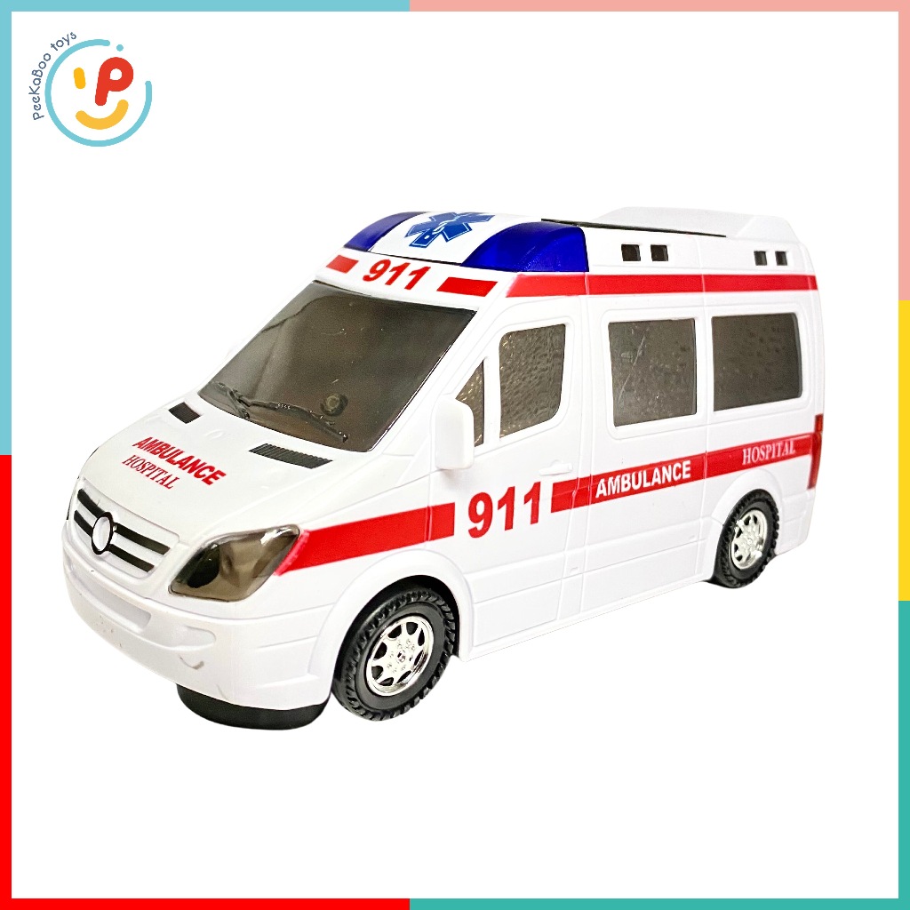 Xe Cấp Cứu Xe Cứu Thương 89-2689 Chạy Pin Có Đèn Led Nhiều Màu và Âm Thanh Peekapaw Toys