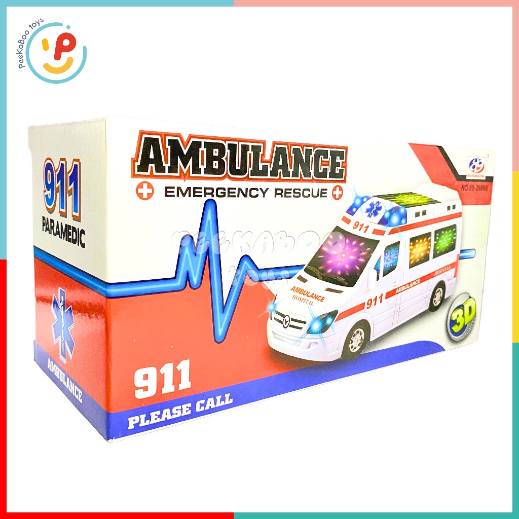 Xe Cấp Cứu Xe Cứu Thương 89-2689 Chạy Pin Có Đèn Led Nhiều Màu và Âm Thanh Peekapaw Toys
