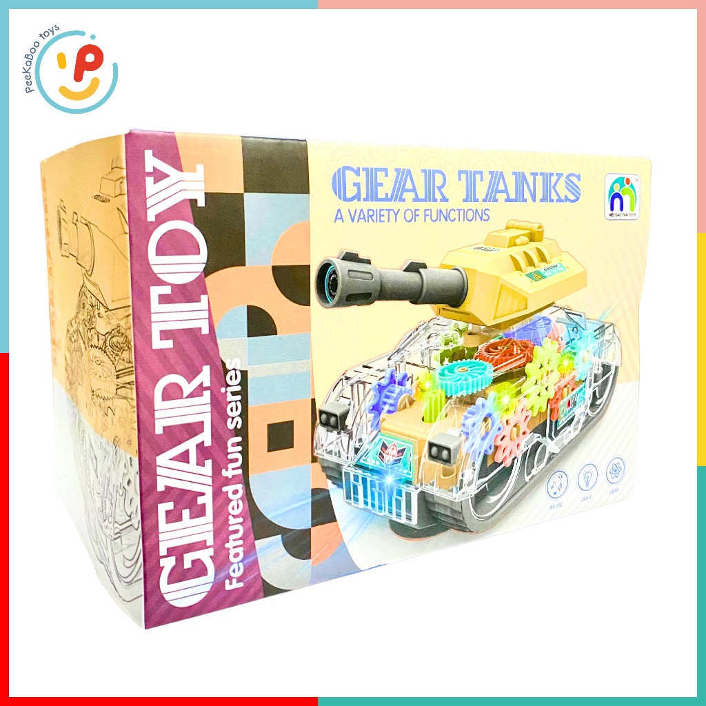 Đồ Chơi Xe Tăng GEAR TANK 22139 Trong Suốt Có Đèn Led Nhiều Màu và Âm Thanh PeeKaPaw Toys