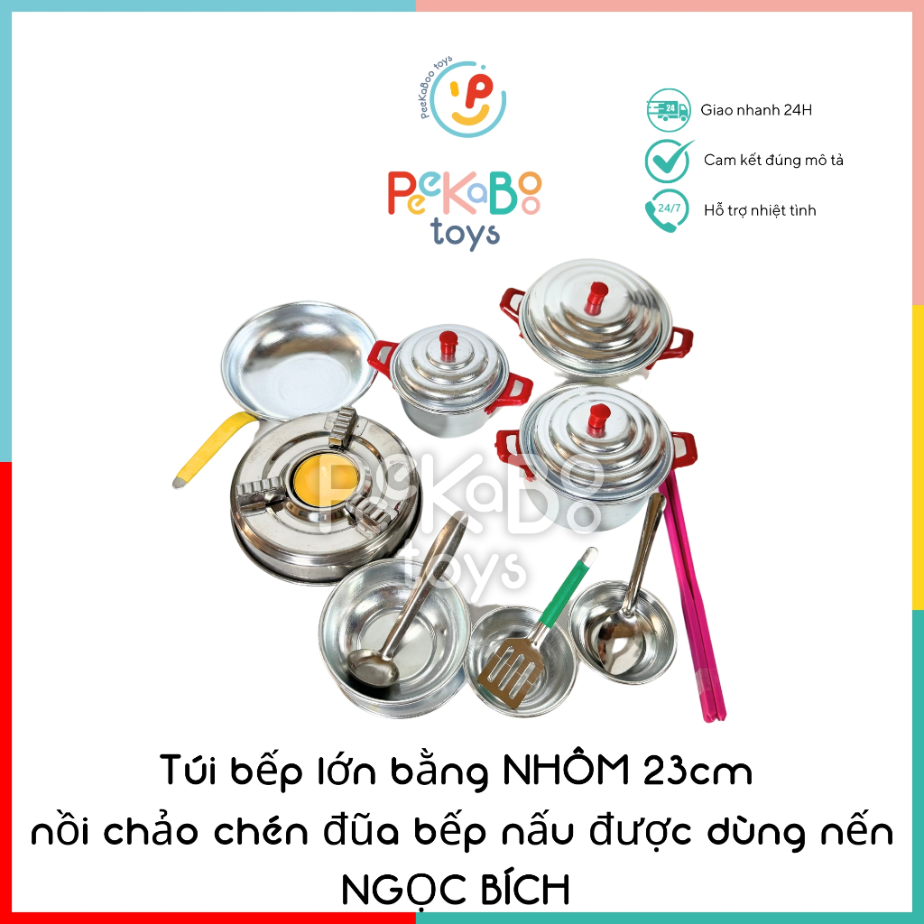 Đồ chơi nhà bếp nấu ăn bằng nhôm cho bé kèm bếp nến Túi cỡ Lớn PeeKaPaw Toys