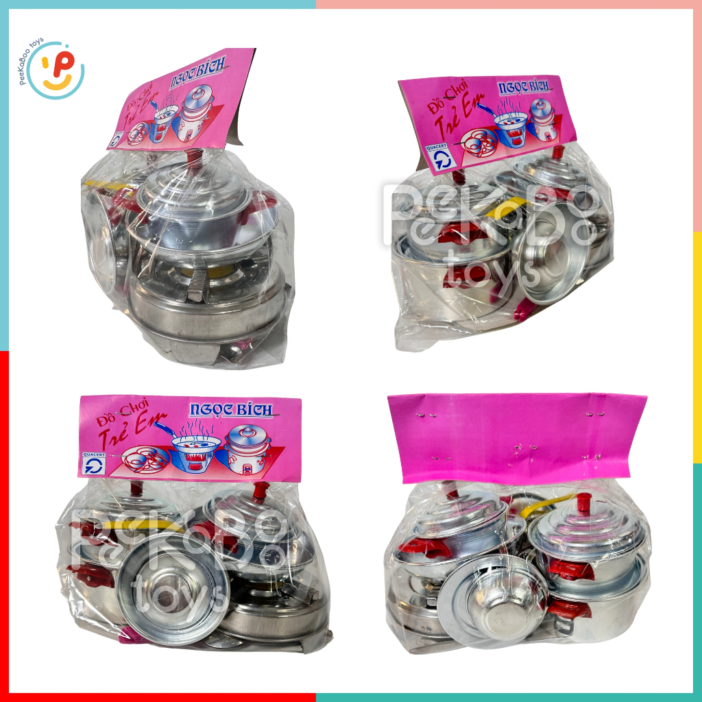 Đồ chơi nhà bếp nấu ăn bằng nhôm cho bé kèm bếp nến Túi cỡ Lớn PeeKaPaw Toys