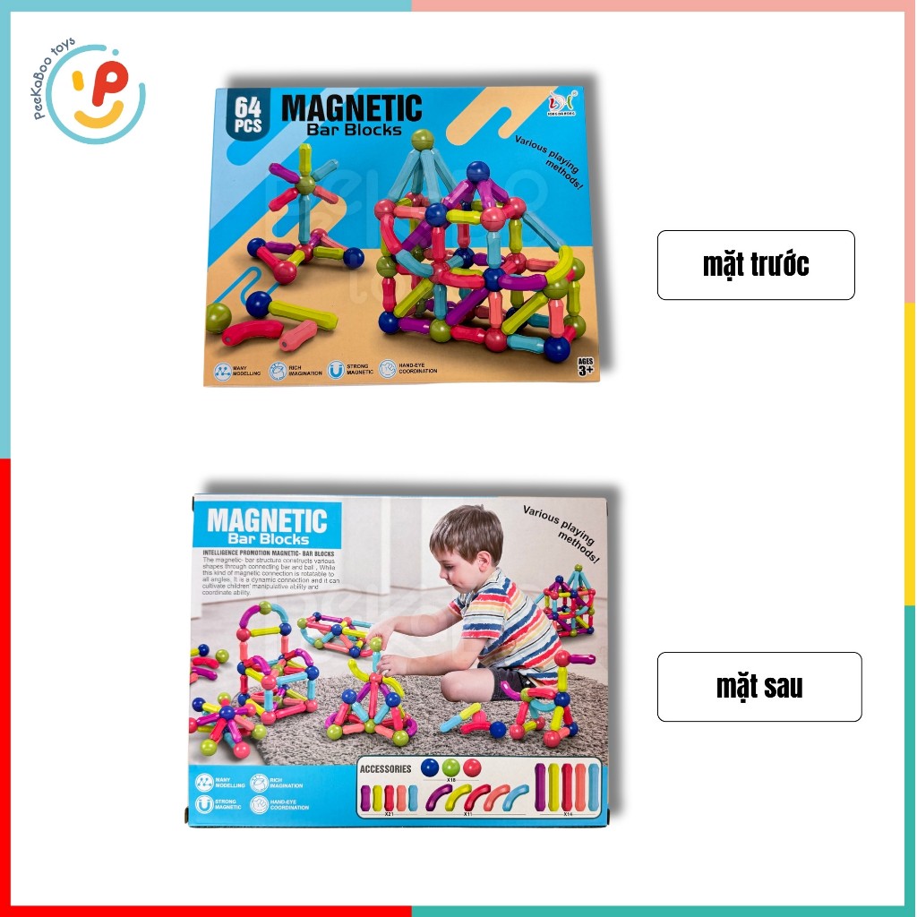 Bộ xếp hình nam châm nhiều chi tiết cho bé phát triển tư duy PeeKaPaw Toys
