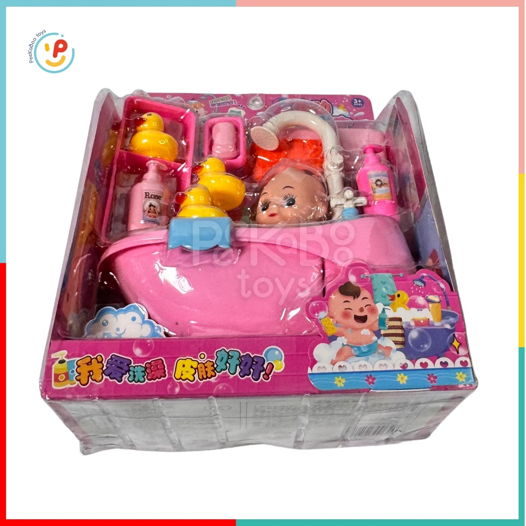 Đồ chơi búp bê bồn tắm PeeKaPaw có thể PHUN NƯỚC dùng pin kệ nhà tắm đồ chơi nhà tắm 1368