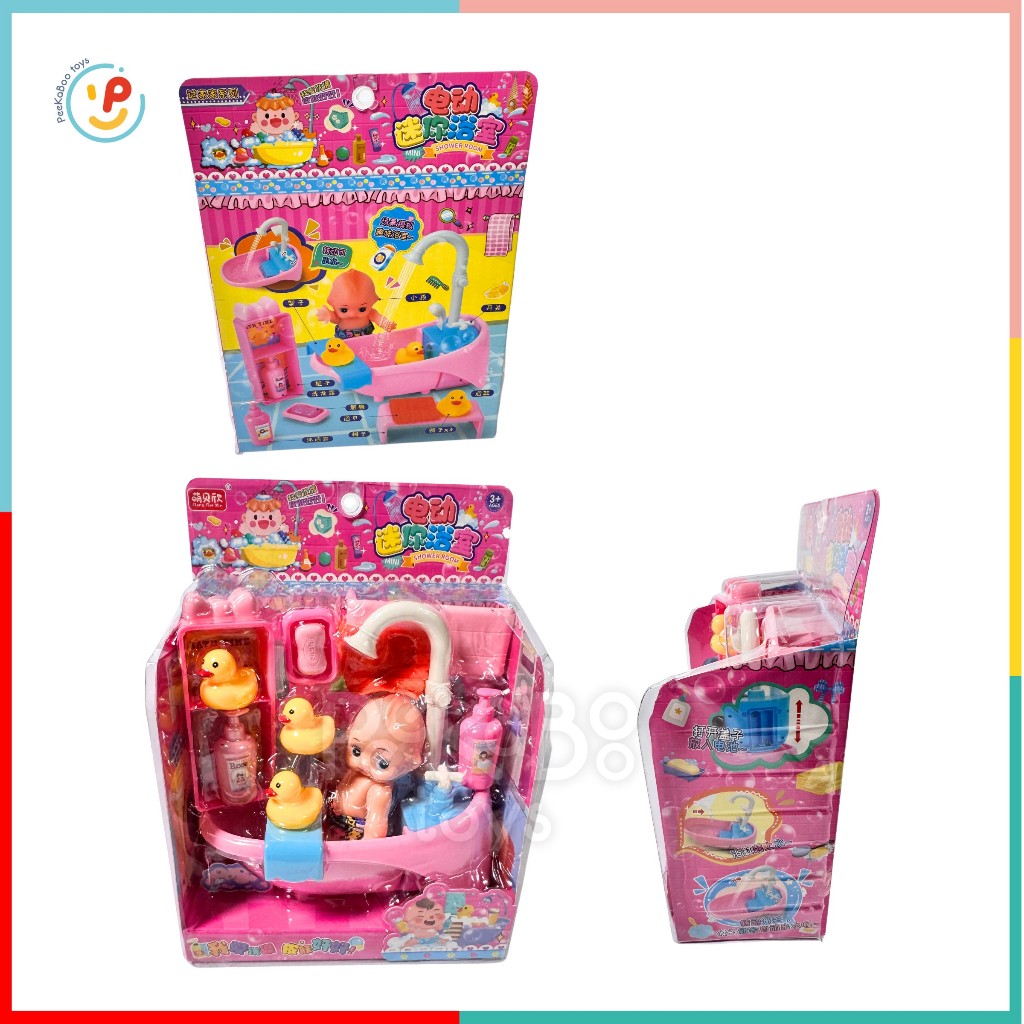 Đồ chơi búp bê bồn tắm PeeKaPaw có thể PHUN NƯỚC dùng pin kệ nhà tắm đồ chơi nhà tắm 1368