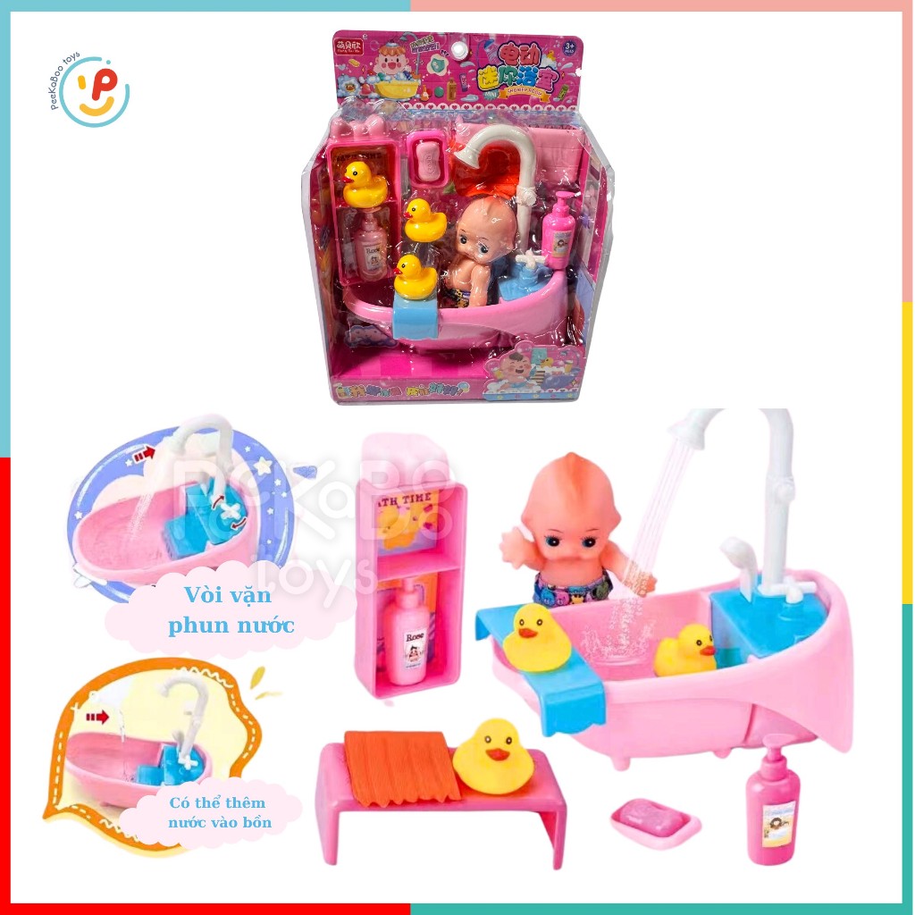 Đồ chơi búp bê bồn tắm PeeKaPaw có thể PHUN NƯỚC dùng pin kệ nhà tắm đồ chơi nhà tắm 1368