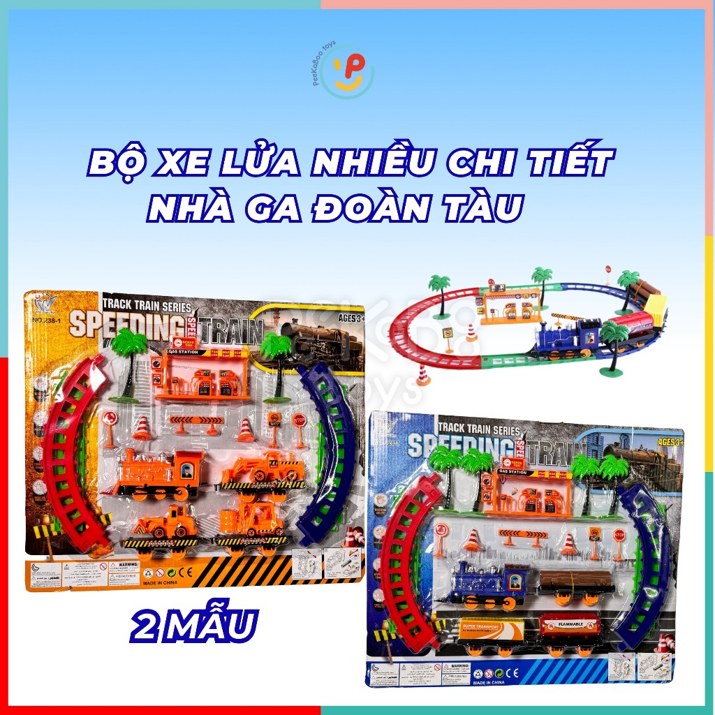 Đồ chơi vỉ đường ray xe lửa nhiều chi tiết nhà ga đoàn tàu 238 Peekapaw Toys
