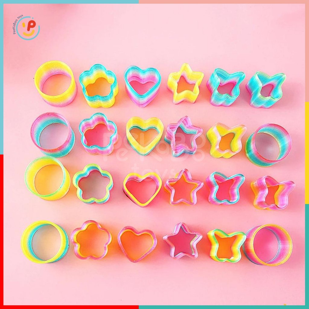 Hộp 12 vòng lò xo ma thuật nhiều màu hình ngôi sao trái tim bông hoa đồ chơi trẻ em Peekapaw Toys