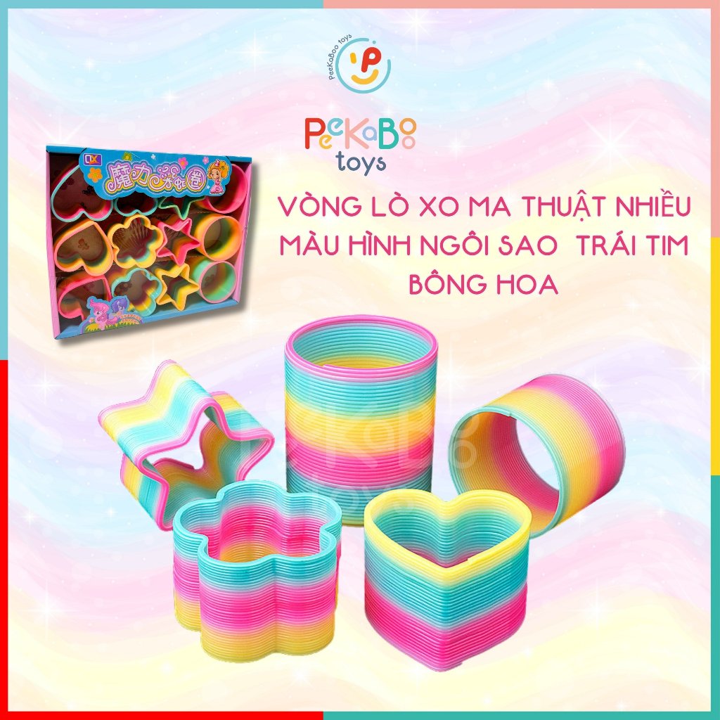 Hộp 12 vòng lò xo ma thuật nhiều màu hình ngôi sao trái tim bông hoa đồ chơi trẻ em Peekapaw Toys