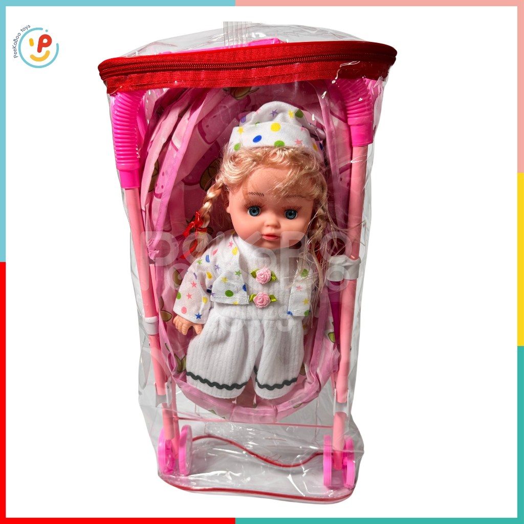 Búp bê có xe đẩy gấp lại được cho bé tập đi đồ chơi trẻ em Peekaboo Toys