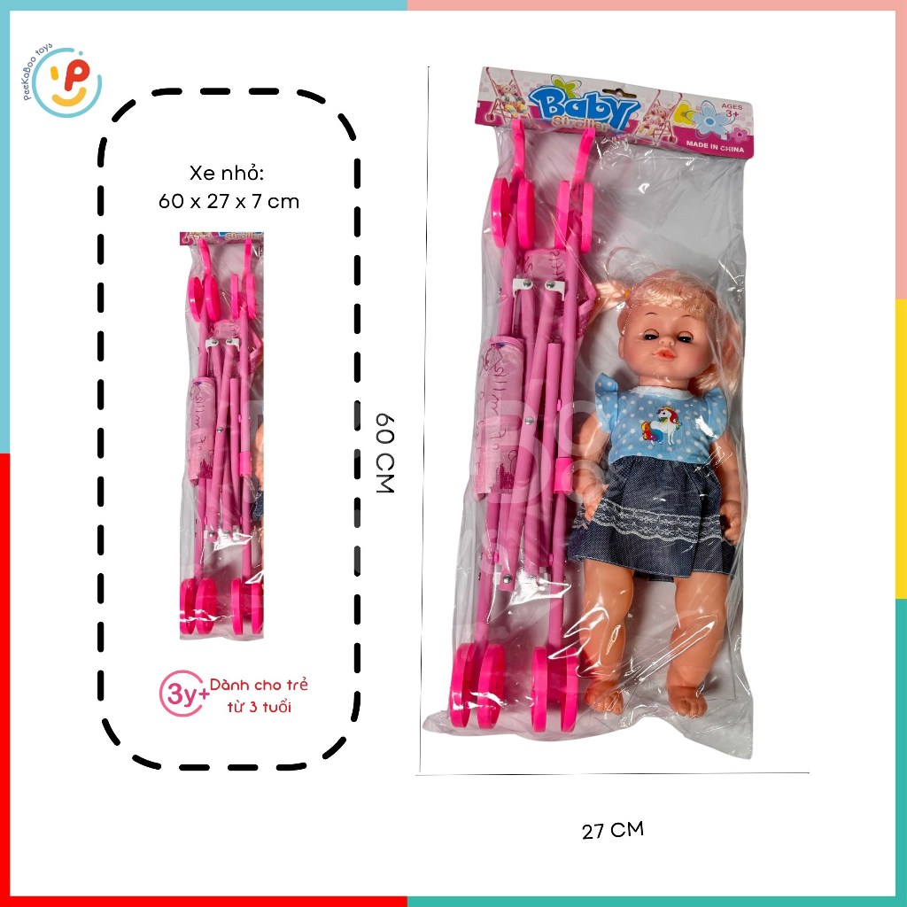 Búp bê có xe đẩy gấp lại được cho bé tập đi đồ chơi trẻ em Peekaboo Toys