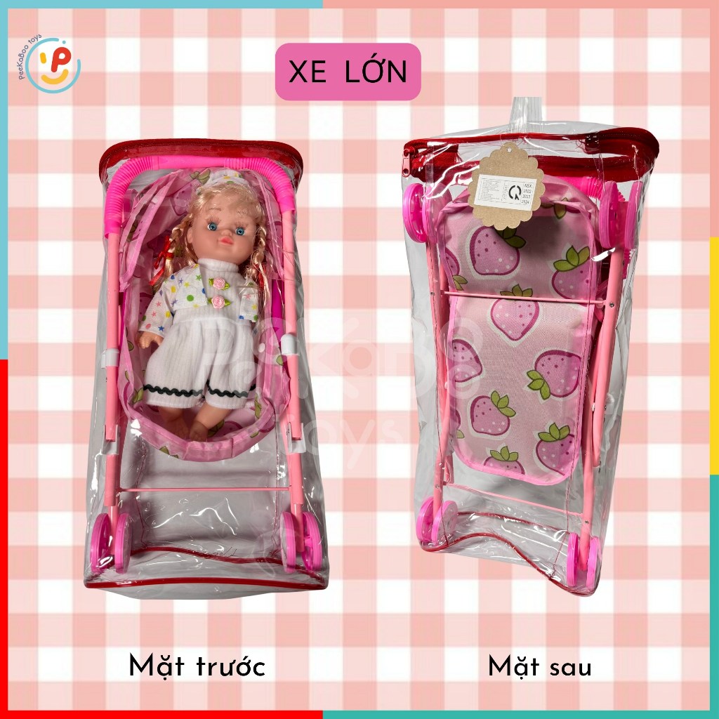 Búp bê có xe đẩy gấp lại được cho bé tập đi đồ chơi trẻ em Peekaboo Toys