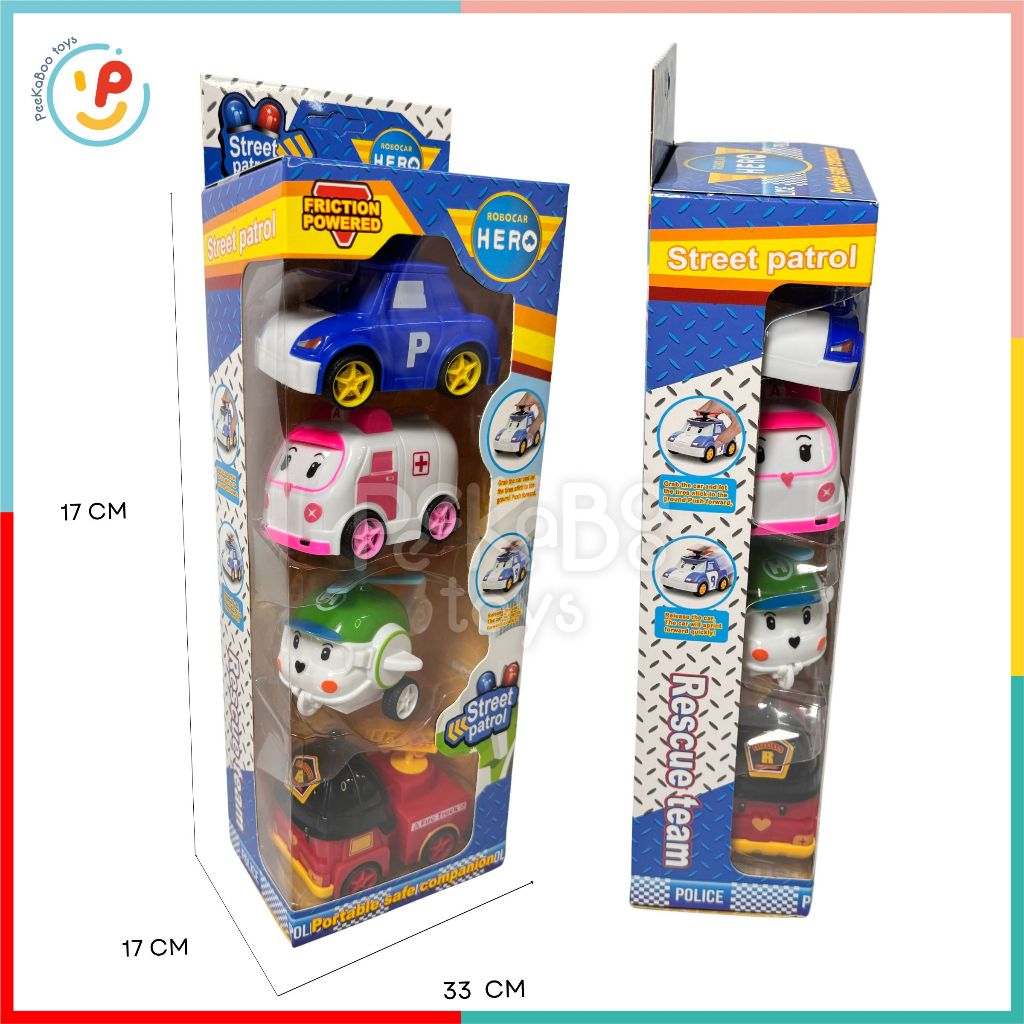 Hộp 4 xe RoboCar Poli mô hình xe đồ chơi chạy trớn 868 - 15 PeeKaPaw Toys