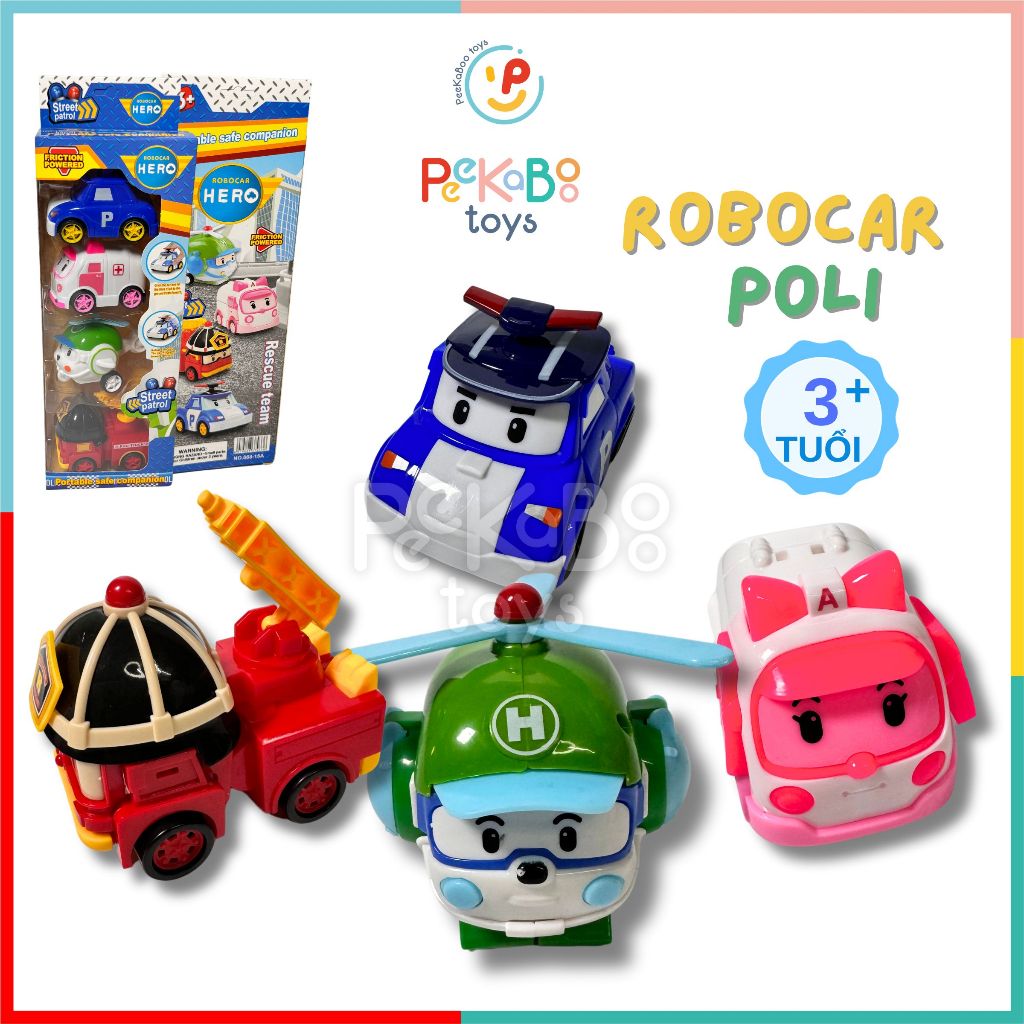 Hộp 4 xe RoboCar Poli mô hình xe đồ chơi chạy trớn 868 - 15 PeeKaPaw Toys