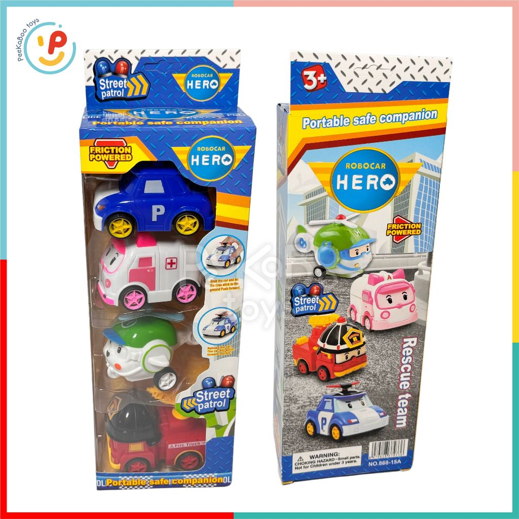 Hộp 4 xe RoboCar Poli mô hình xe đồ chơi chạy trớn 868 - 15 PeeKaPaw Toys