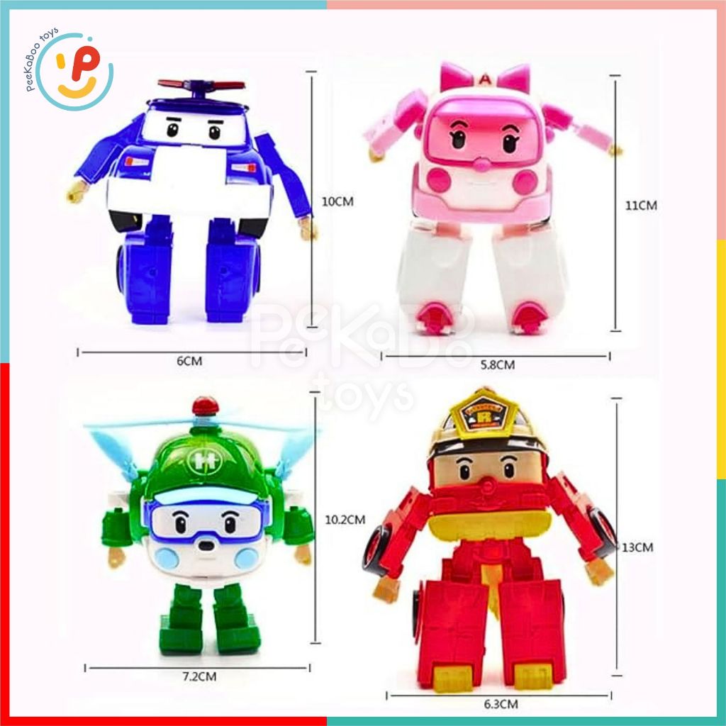 Hộp 4 xe RoboCar Poli cao cấp biến hình 2in1 mô hình xe đồ chơi chạy trớn không pin 868- 4 đồ chơi trẻ em Peekaboo Toys